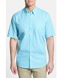 Chemise à manches courtes à carreaux turquoise
