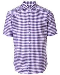 Chemise à manches courtes à carreaux violette D'urban