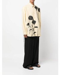 Chemise à manches courtes à fleurs beige Nanushka