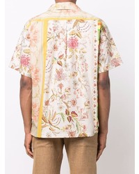 Chemise à manches courtes à fleurs beige Pierre Louis Mascia