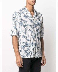 Chemise à manches courtes à fleurs blanc et bleu marine Officine Generale