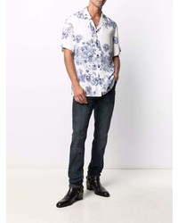 Chemise à manches courtes à fleurs blanc et bleu marine Ksubi