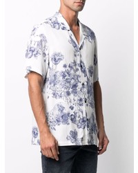 Chemise à manches courtes à fleurs blanc et bleu marine Ksubi