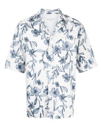 Chemise à manches courtes à fleurs blanc et bleu marine Officine Generale