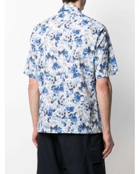 Chemise à manches courtes à fleurs blanc et bleu Orian