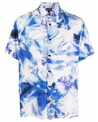 Chemise à manches courtes à fleurs blanc et bleu Just Cavalli