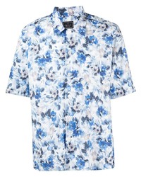 Chemise à manches courtes à fleurs blanc et bleu Orian
