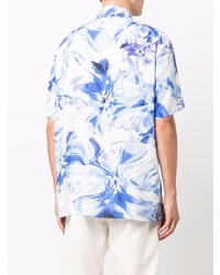 Chemise à manches courtes à fleurs blanc et bleu Just Cavalli