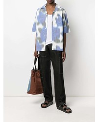 Chemise à manches courtes à fleurs blanc et bleu Kenzo