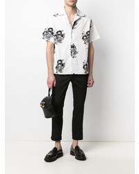 Chemise à manches courtes à fleurs blanche et noire N°21