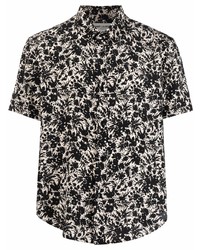 Chemise à manches courtes à fleurs blanche et noire Saint Laurent