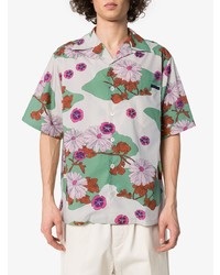 Chemise à manches courtes à fleurs blanche Prada