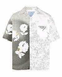 Chemise à manches courtes à fleurs blanche Prada