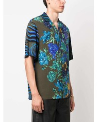 Chemise à manches courtes à fleurs bleu canard Versace