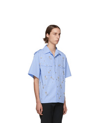 Chemise à manches courtes à fleurs bleu clair Prada