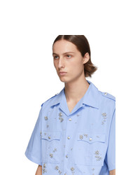 Chemise à manches courtes à fleurs bleu clair Prada