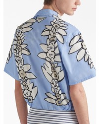 Chemise à manches courtes à fleurs bleu clair Prada