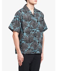Chemise à manches courtes à fleurs bleu clair Prada