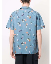 Chemise à manches courtes à fleurs bleu clair PS Paul Smith