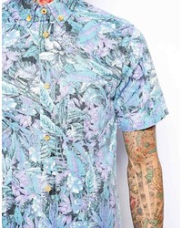 Chemise à manches courtes à fleurs bleu clair