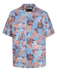 Chemise à manches courtes à fleurs bleu clair VERSACE JEANS COUTURE