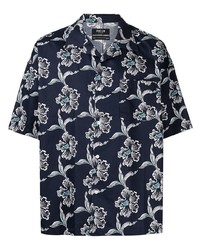Chemise à manches courtes à fleurs bleu marine et blanc FIVE CM