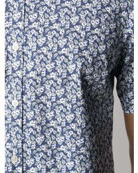 Chemise à manches courtes à fleurs bleu marine et blanc Canali