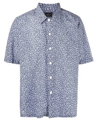 Chemise à manches courtes à fleurs bleu marine et blanc Orian