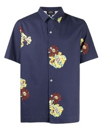 Chemise à manches courtes à fleurs bleu marine A.P.C.