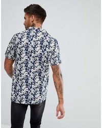 Chemise à manches courtes à fleurs bleu marine