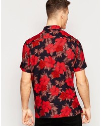 Chemise à manches courtes à fleurs bleu marine Asos