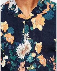 Chemise à manches courtes à fleurs bleu marine Asos