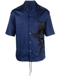 Chemise à manches courtes à fleurs bleu marine Emporio Armani