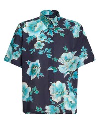 Chemise à manches courtes à fleurs bleu marine Etro