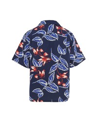 Chemise à manches courtes à fleurs bleu marine Prada