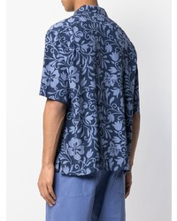 Chemise à manches courtes à fleurs bleu marine Barena