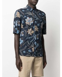 Chemise à manches courtes à fleurs bleu marine Xacus