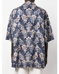 Chemise à manches courtes à fleurs bleu marine VERSACE JEANS COUTURE