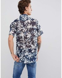 Chemise à manches courtes à fleurs bleu marine Reclaimed Vintage