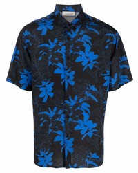 Chemise à manches courtes à fleurs bleu marine Laneus