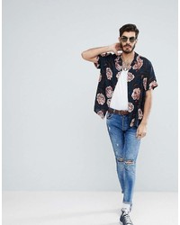 Chemise à manches courtes à fleurs bleu marine Asos