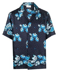 Chemise à manches courtes à fleurs bleu marine P.A.R.O.S.H.