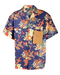 Chemise à manches courtes à fleurs bleu marine Palm Angels