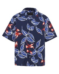 Chemise à manches courtes à fleurs bleu marine Prada