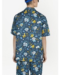 Chemise à manches courtes à fleurs bleu marine Gucci