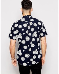 Chemise à manches courtes à fleurs bleu marine Farah