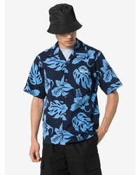 Chemise à manches courtes à fleurs bleu marine Prada