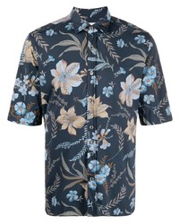 Chemise à manches courtes à fleurs bleu marine Xacus