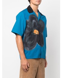 Chemise à manches courtes à fleurs bleue Marni