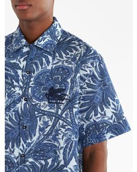 Chemise à manches courtes à fleurs bleue Etro